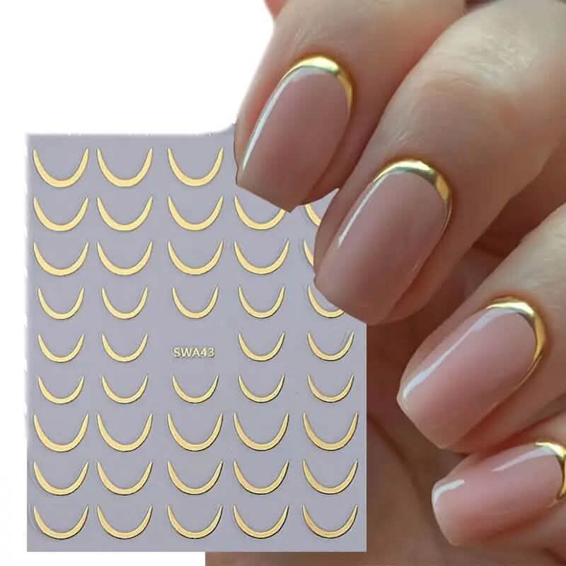 3D Gold-Finished French Kiss Crescent Nail Stickers