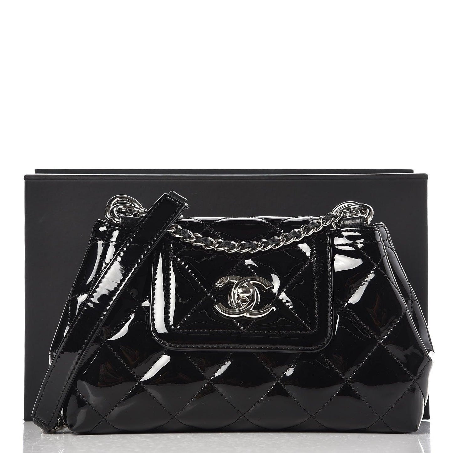 Chanel Patent Quilted Coco Shine Small Accordion Flap Black