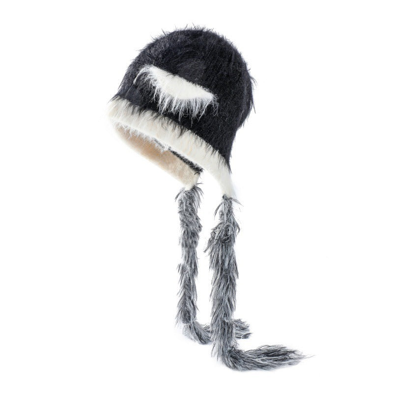 Gorro de punto de lana de visón con orejas de gato y protección para las orejas - Acogedor gorro con orejas de animales