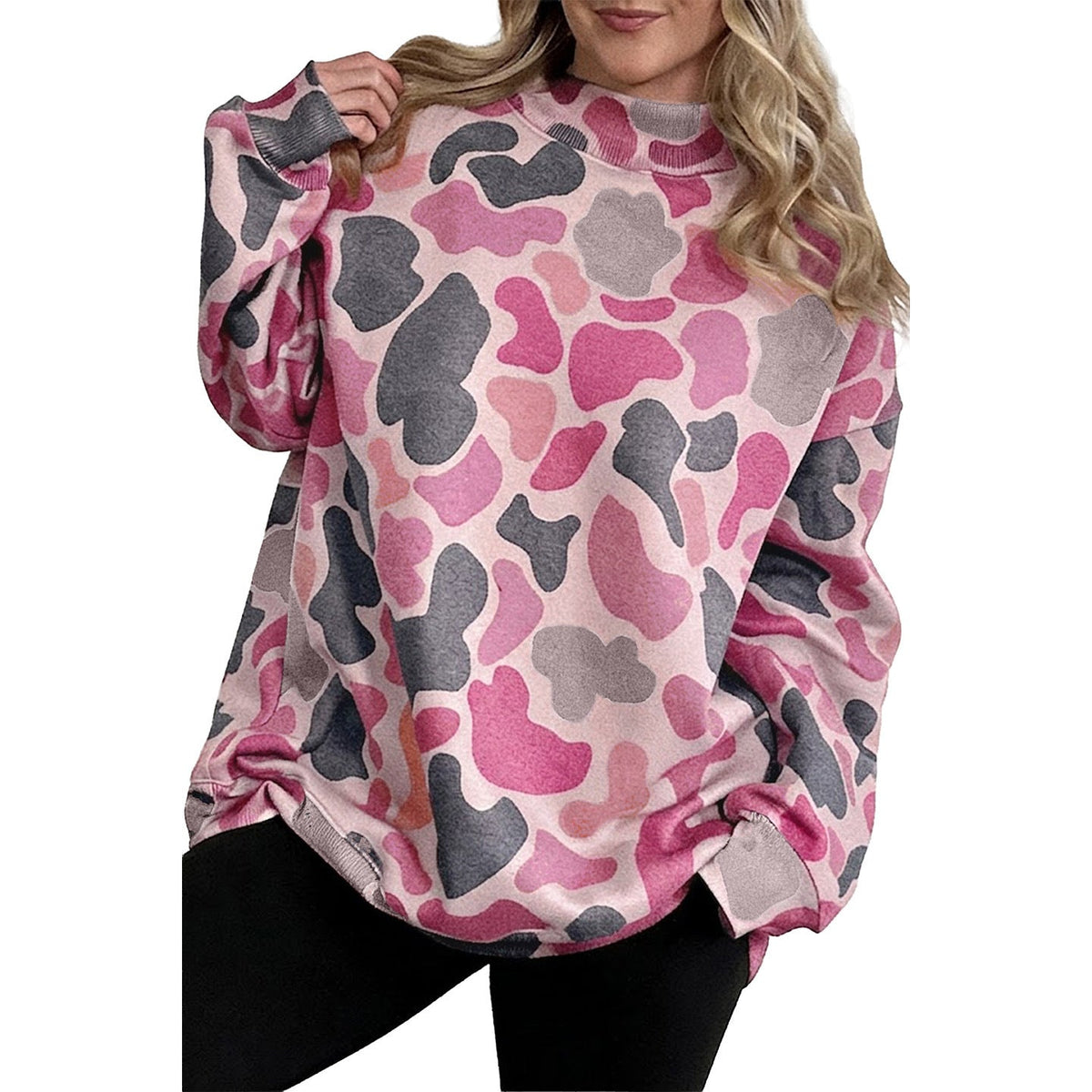 Women's Camouflage Fashion Round-Neck Long-Sleeve Loose-Fit Sweatshirt