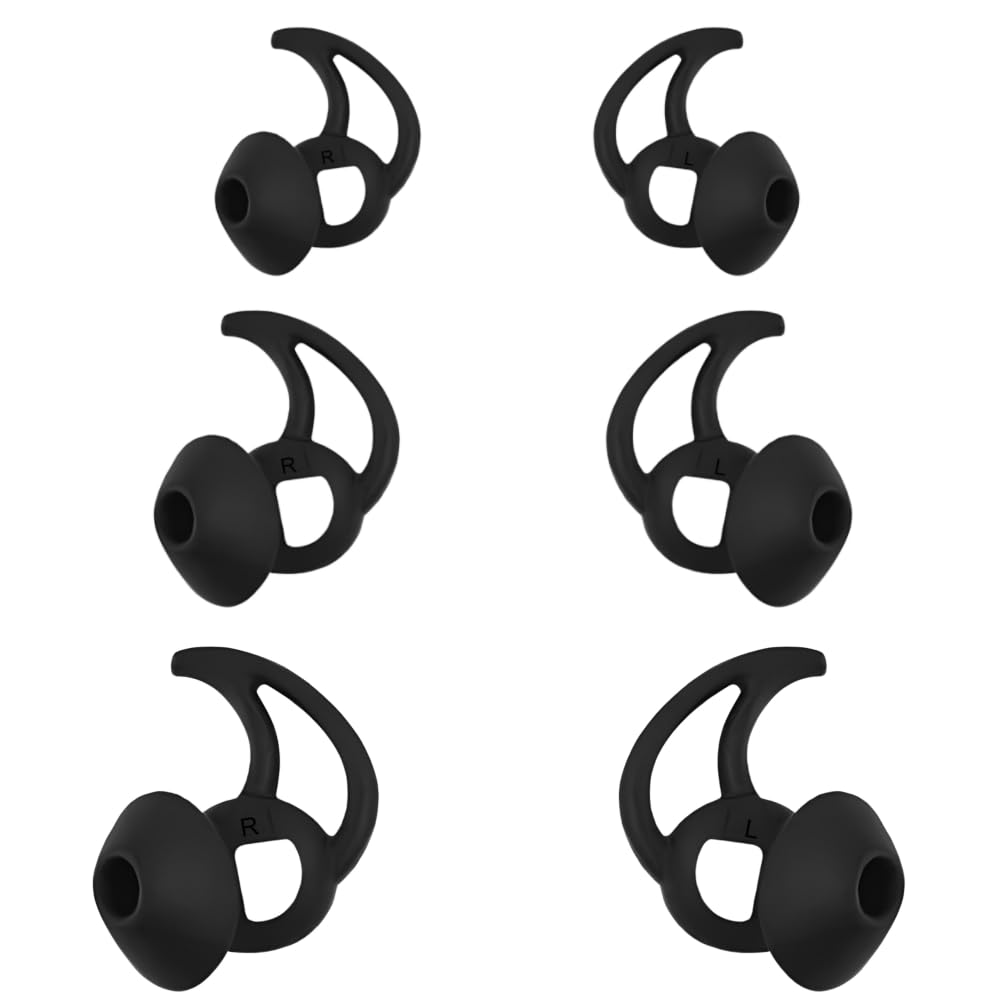 SNHTLS Silicone Earbud Tips Replacement Earbud Tips Compatible with Bose QuietComfort I and Sport Earbuds 3 Pairs Black (S M L)