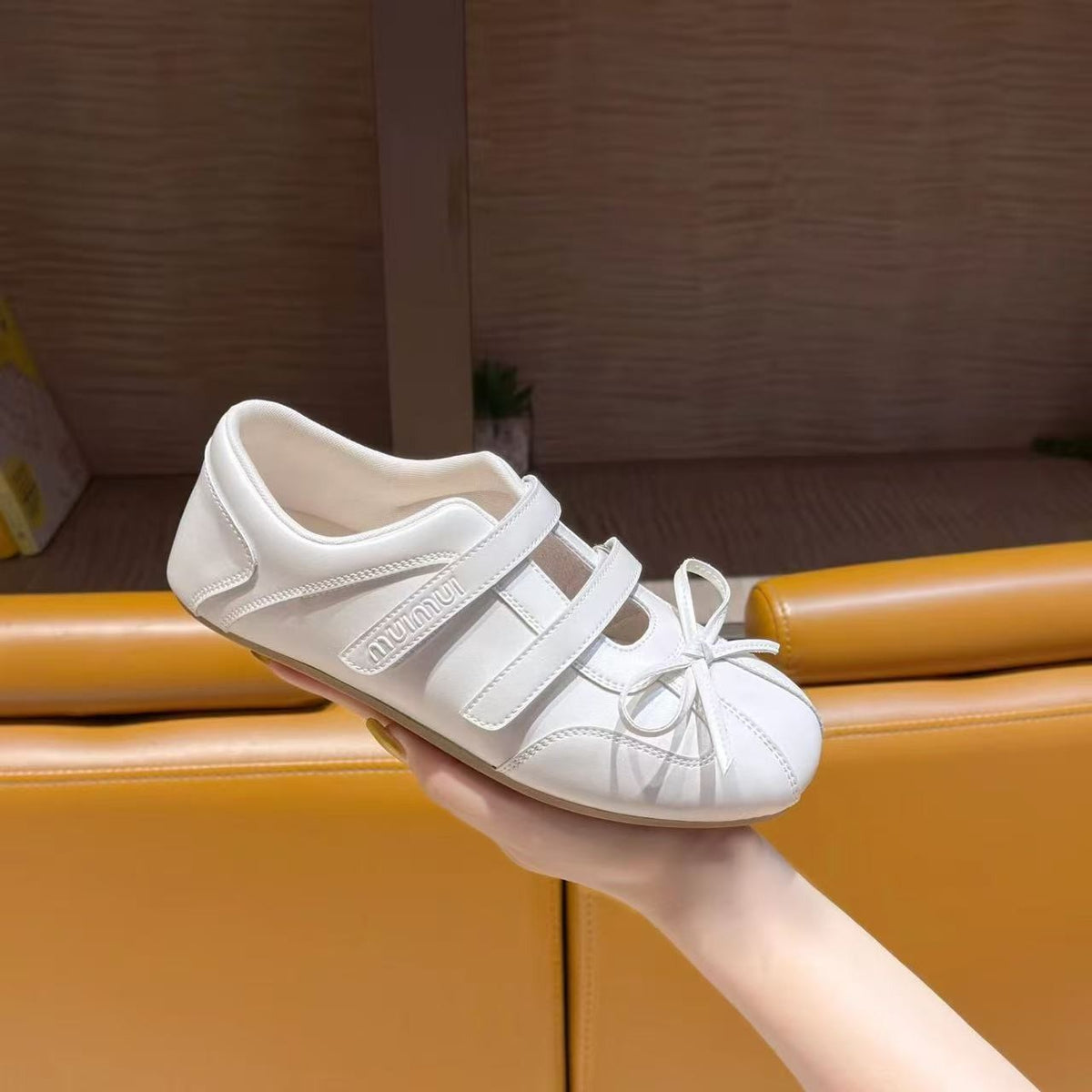 Women Y2K Metallic Double Strap Cutout Front Bow Ballet Flats, Round Toe Slip On Soft Shiny Leather Casual Daily Walking Doll Shoes