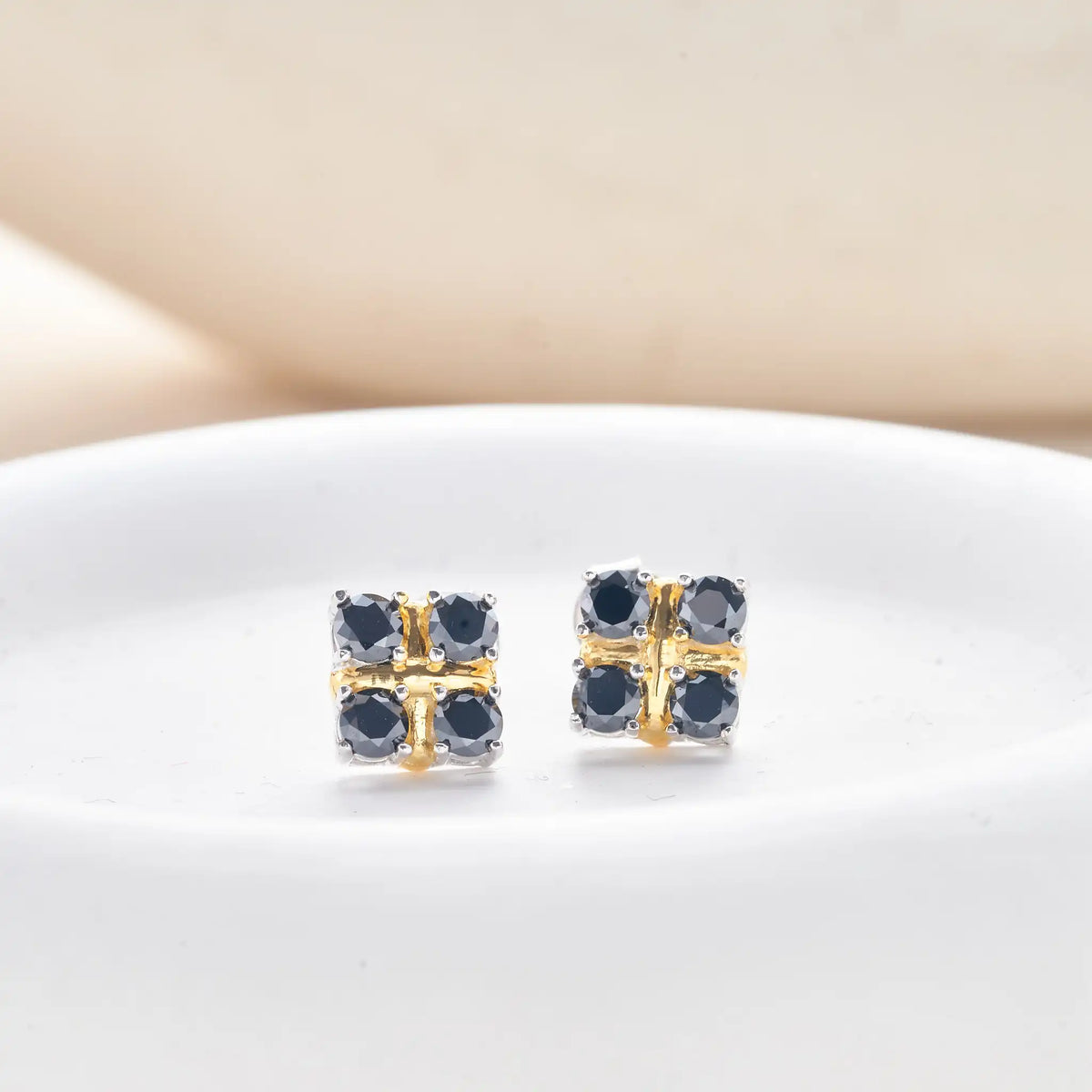 Black Moissanite Hoop or Cluster Stud Earrings in Silver