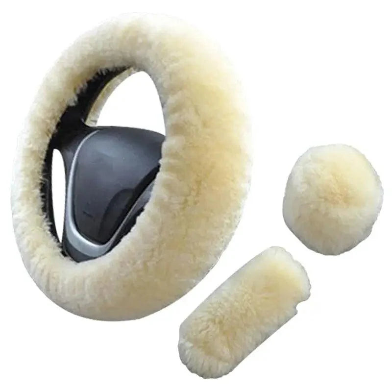 3Pcs Set Winter Fashion Wool Fur Soft Furry Car Steering Wheel Covers 16 Colors Winter Universal Hand Brake Gear Cover Car Accessories