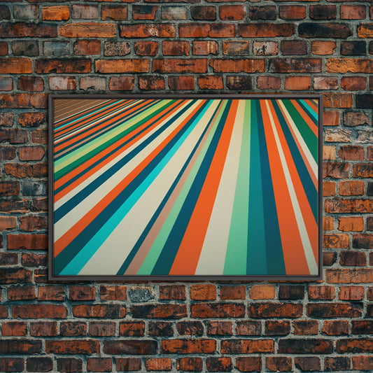 Mid Century Wall Art Canvas Print Teal Orange Olive Green and Brown Decor Large Wall Art for Home Retro Modern Design Light Highway