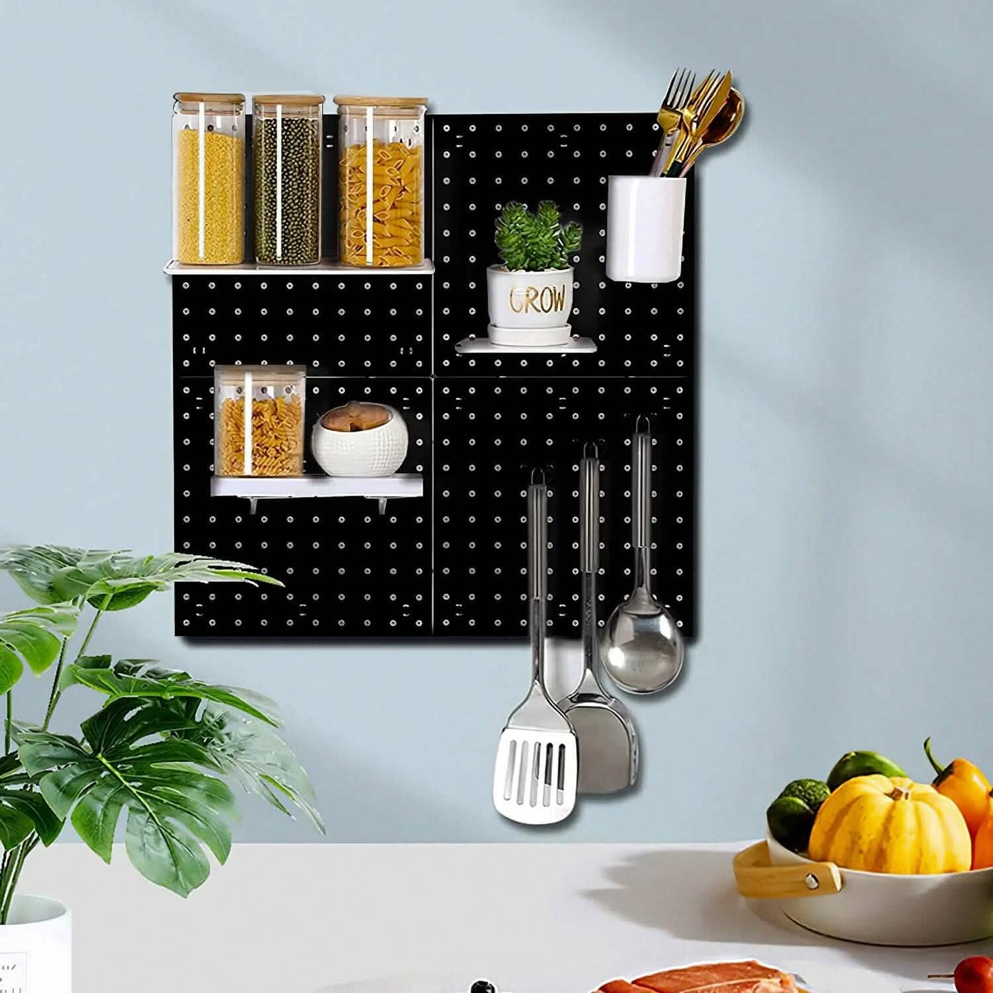 4-Pack: Metal Black Pegboard Wall Organizer with 1" Spacing 1/4" Hole