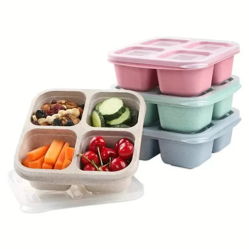 4-Pack: Snack Container With 4 Compartments, Divided Bento Lunch Box With Transparent Lids