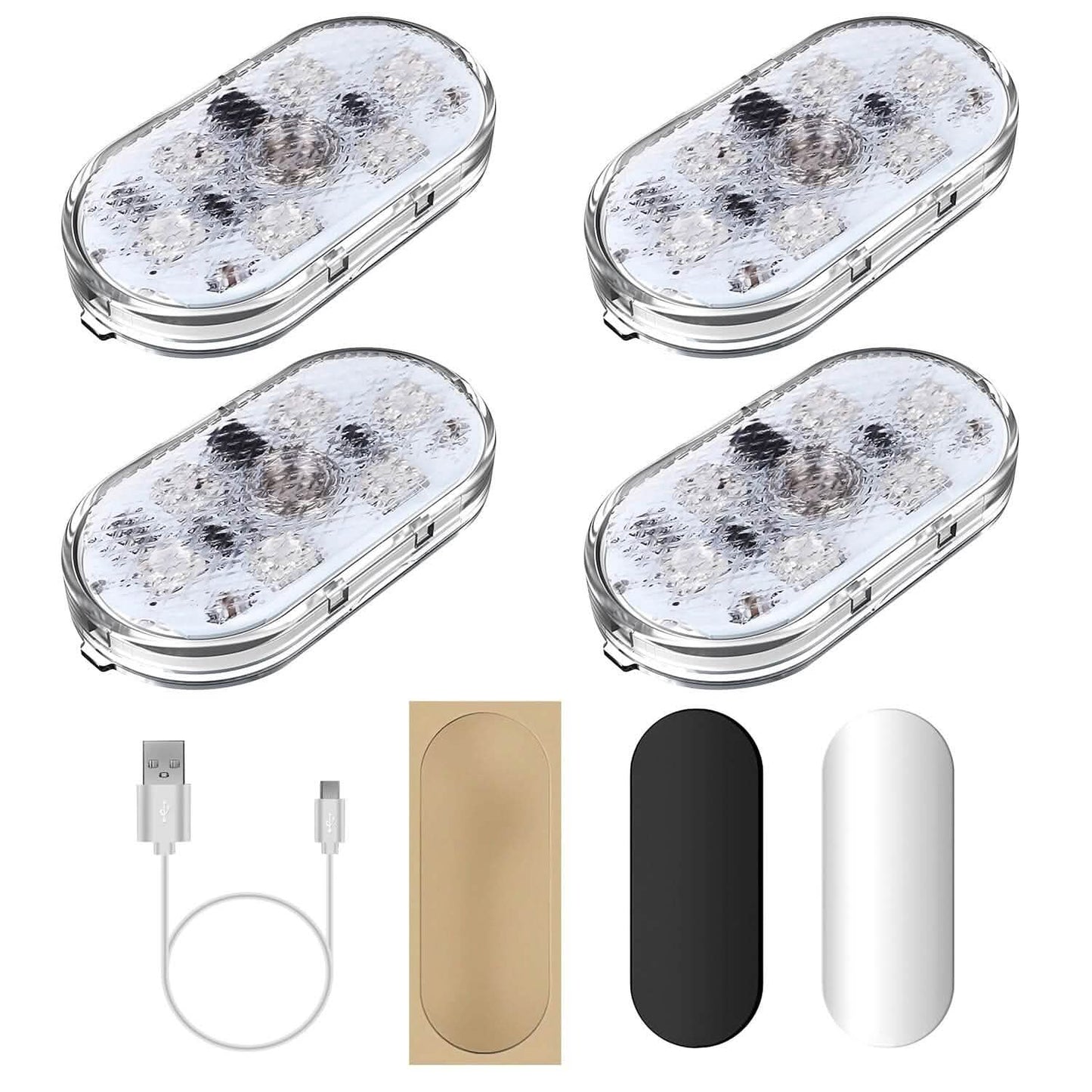 4-Pieces: Cordless Car Interior Light USB Rechargeable