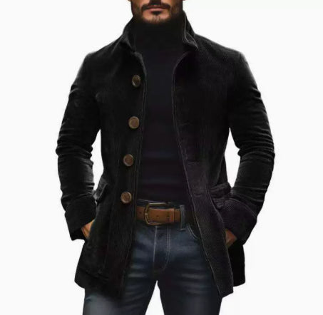 Men's Jacket Winter Stand Collar Button-up Coat Casual Blazer Outerwear Clothing