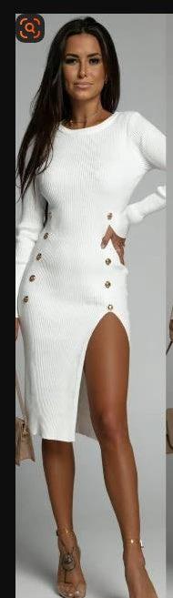 Slim Fit Pure Color Split Button Dress