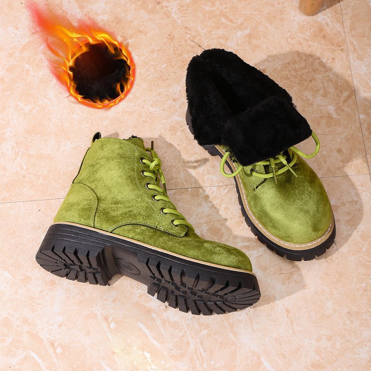Botines de mujer de ante con cordones y forro polar | Botas de invierno cómodas