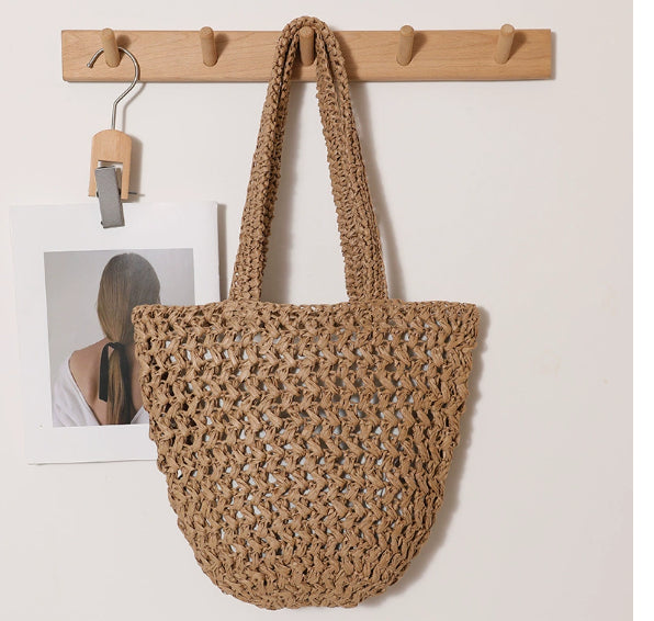 Handwoven Raffia One-Shoulder Tote Bag Handbag