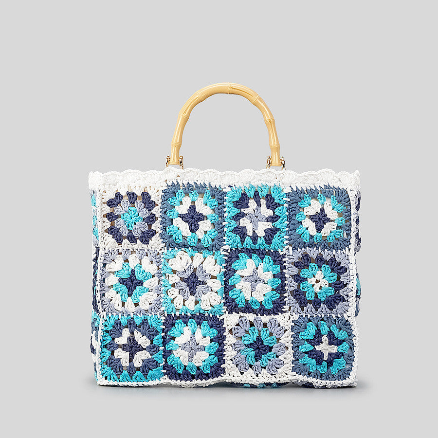 Women's Grandmother Contrasting Color Woven Tote Bag Travel Tote Bag