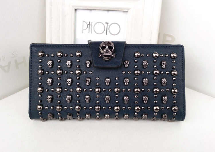 Women's Skull Studded Long Wallet Travel Bag