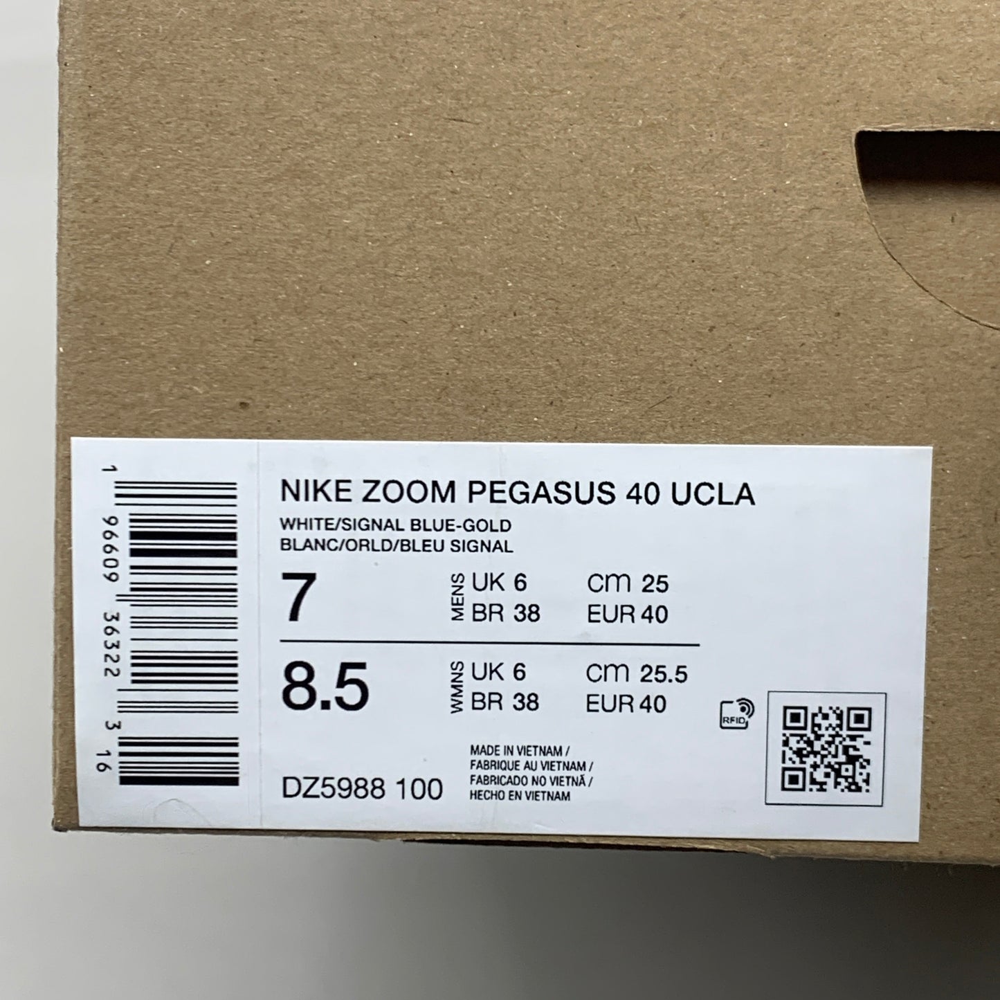 NIKE Zoom Pegasus 40 UCLA Blanco/Azul Señal-Oro 8.5 Mujer 7 Hombre DZ5988 100
