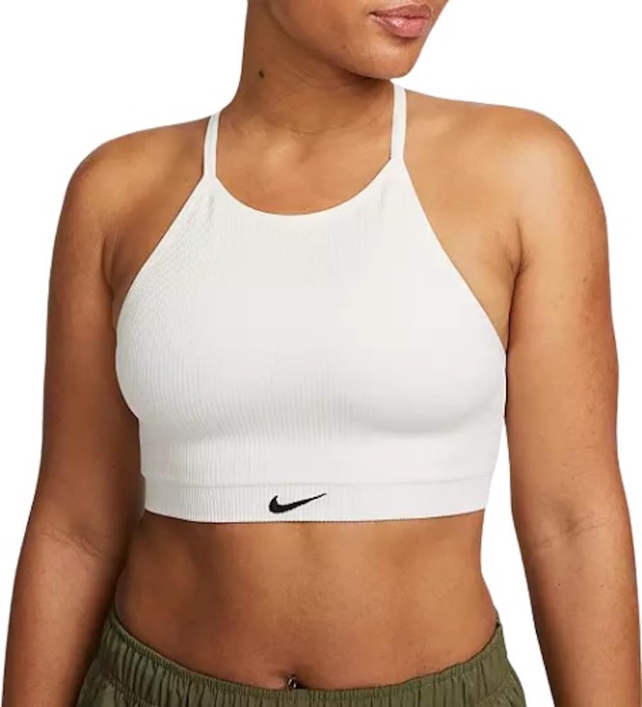 Nike Womens Indy Seamless Ribbed Light-Support Non-Padded Sports Bra (US Alpha Medium Regular Regular White)