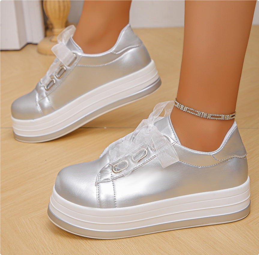 Zapatos de mujer con plataforma, cordones, punta redonda, estilo casual europeo y americano, talla grande. Ver tabla de tallas en "más detalles".