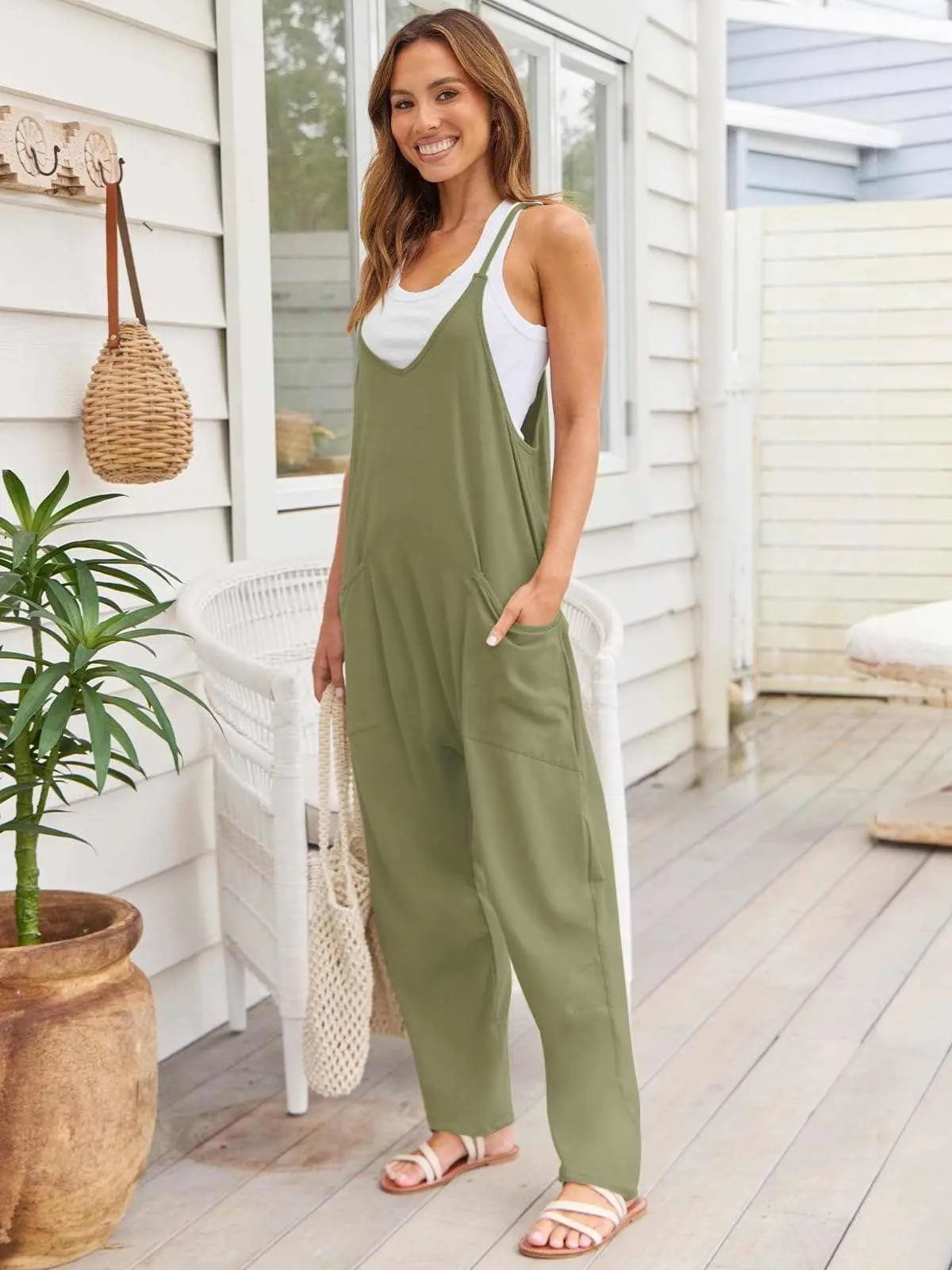 Accessories Trendsi V-Neck Jumpsuit Women's Casual Romper Comfy Pocket One-Piece