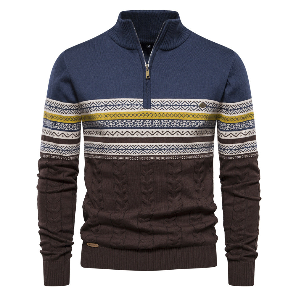 2026 Autumn And Winter New Fashion European Size Cross-border Collar Men's Sweater Half Zipper Knitted High Quality Joker Men's Clothing