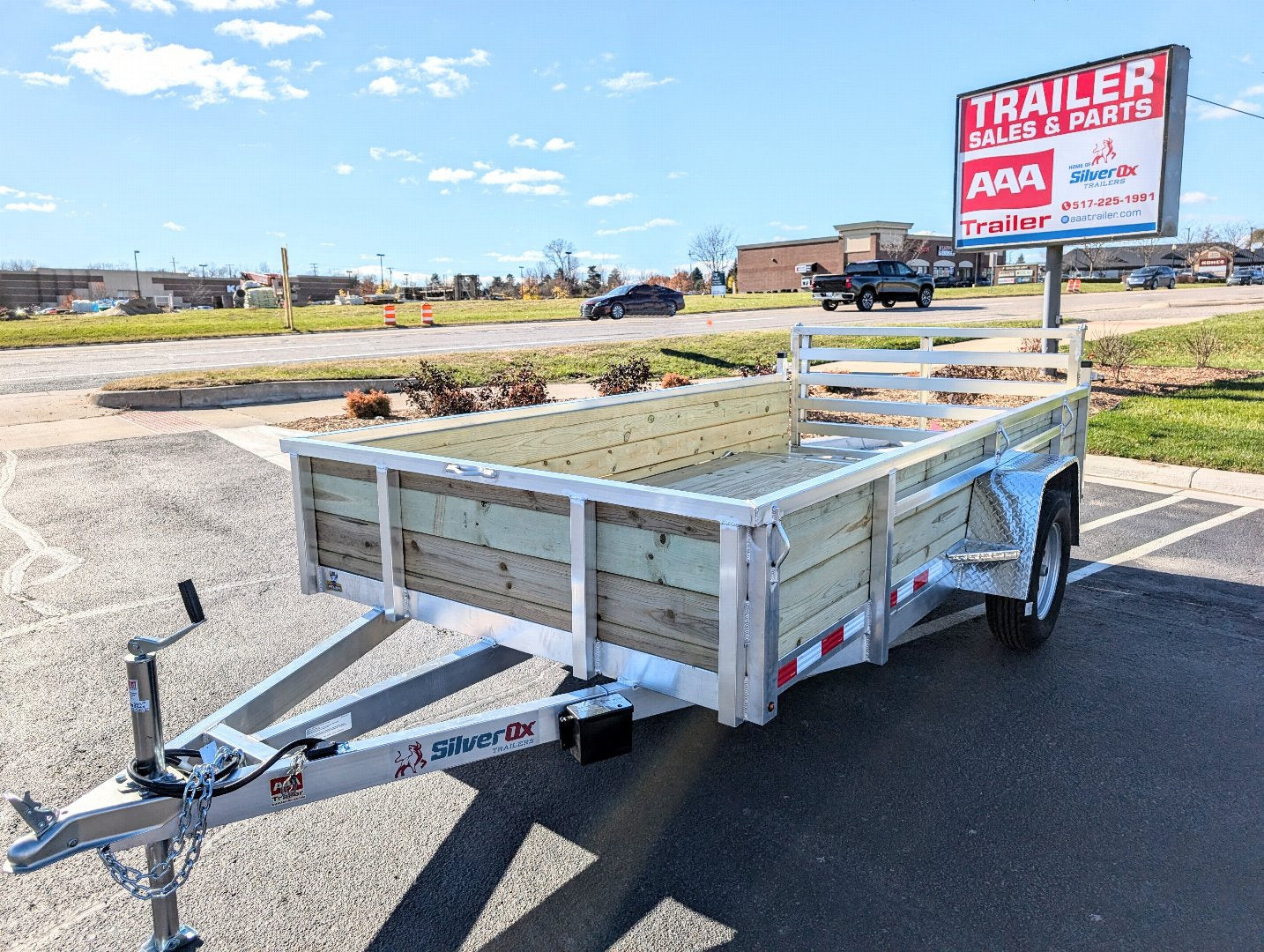 Silver Ox 6x12 Single Axle Woody 3 Board Aluminum Utility Trailer with Dovetail, Bi fold Gate, and Extra Tie Downs
