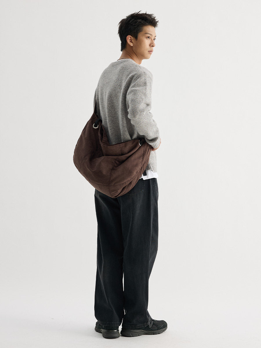Stuffed Cotton Crewneck Wool Knit Sweater For Commuting