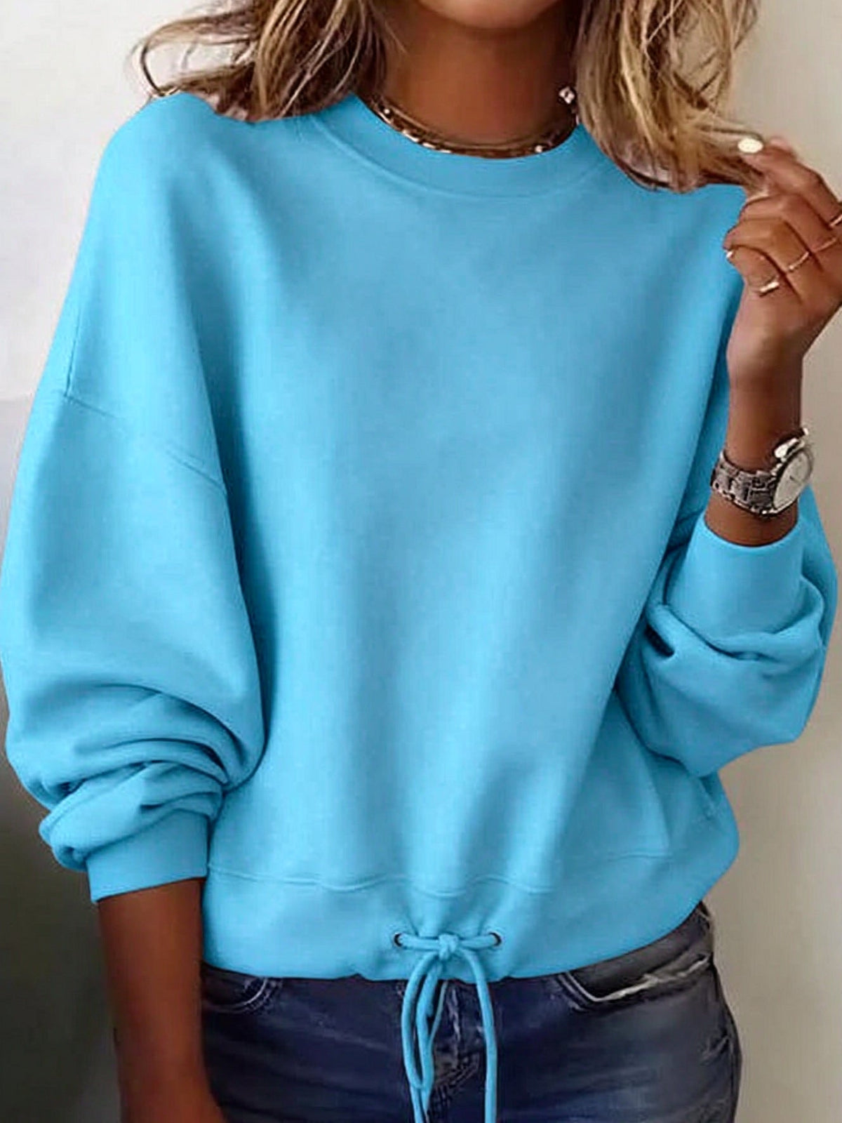 Women's Solid-color Crew-neck Long-sleeve Sweatshirt