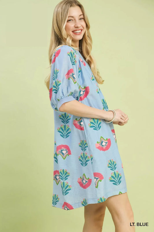 Umgee Abstract Print Mini Dress in Blue