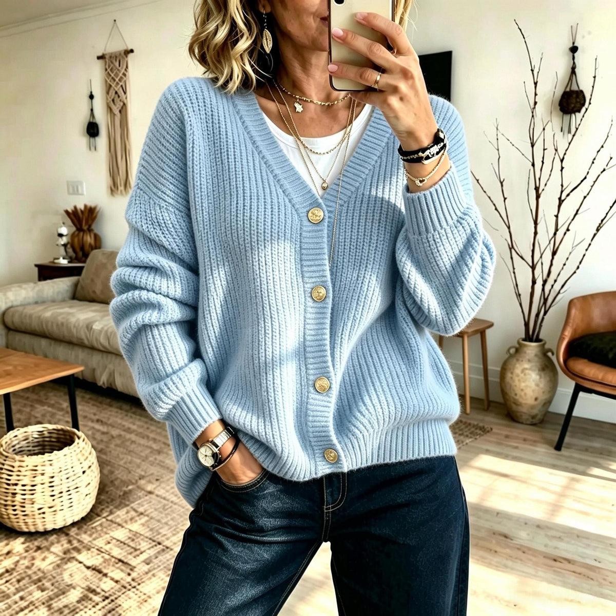 Women's V-neck Knitted Cardigan Sweater Coat