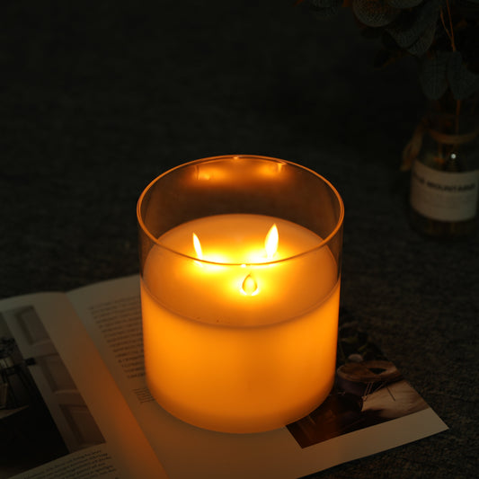 6''High 3-Wick Glass Battery Operated Flameless Candles
