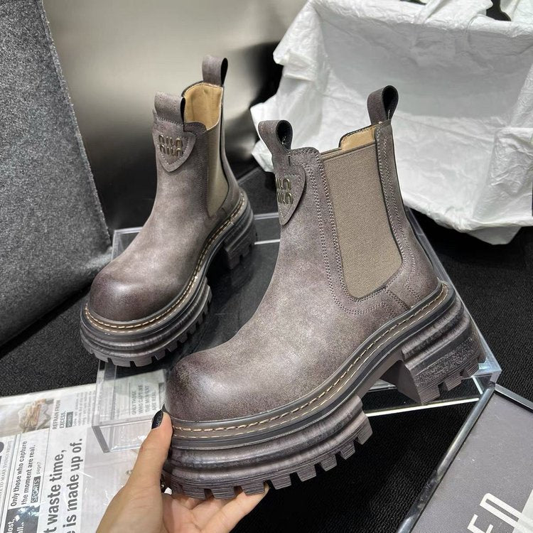 Women's British Style Retro Chunky Heel Boots