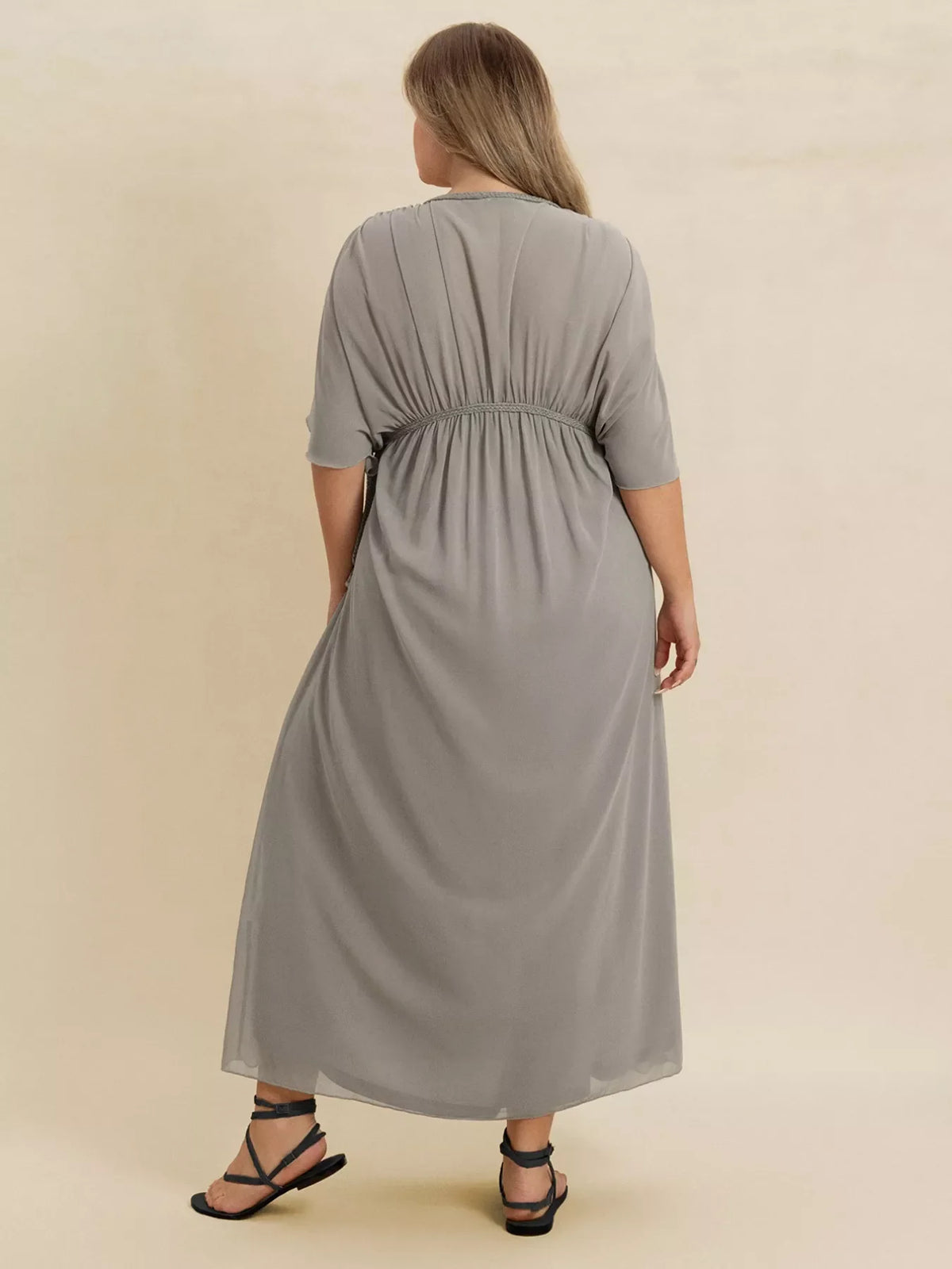 Plus Size V-Neck Flutter Sleeve Dress