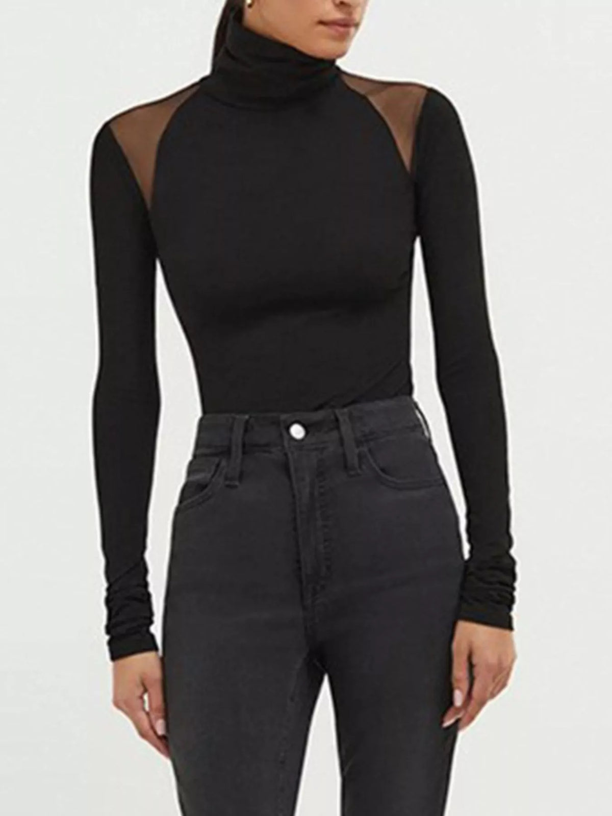 Mesh Shoulder Turtleneck Bodysuit