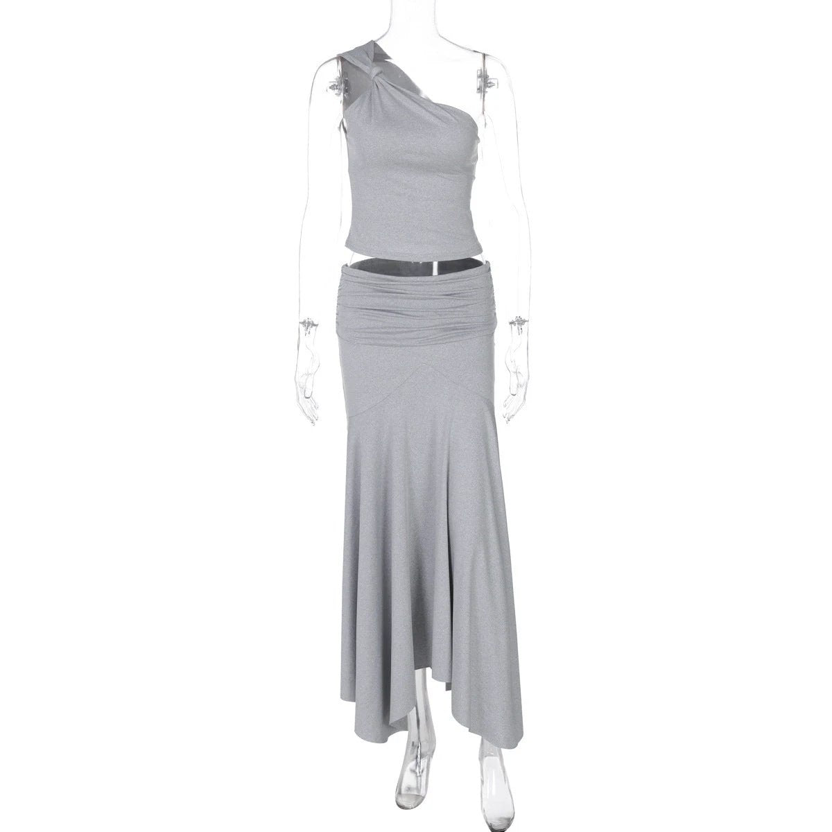 Ins Style Women's Solid Color Sleeveless Vest High Waist Skirt Two-piece Set