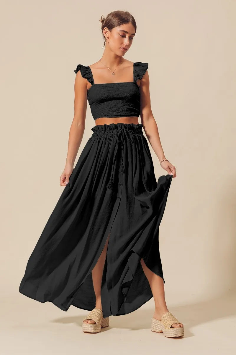 Smocked Top and Flowy Maxi Skirt Set