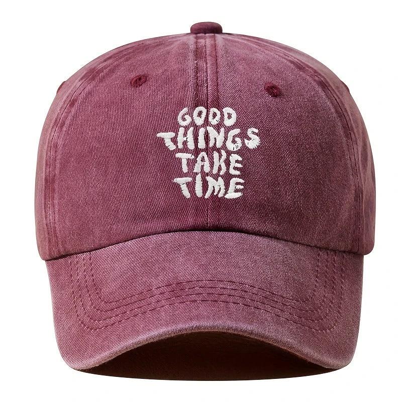 Men's "Good Things Take Time" Washed-out Vintage Baseball Cap Adjustable
