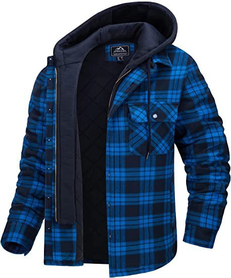 Abrigo de Cuadros con Capucha para Hombre, Chaqueta Cálida de Invierno con Botones y Cremallera, Moda Casual Gruesa Acolchada de Manga Larga, Ropa de Abrigo