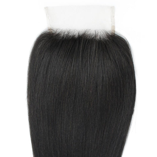 Cierre de encaje transparente 4x4 de cabello humano liso Yaki
