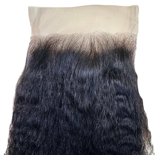 Cierre de encaje transparente de 4x4 de cabello humano lacio con textura afro