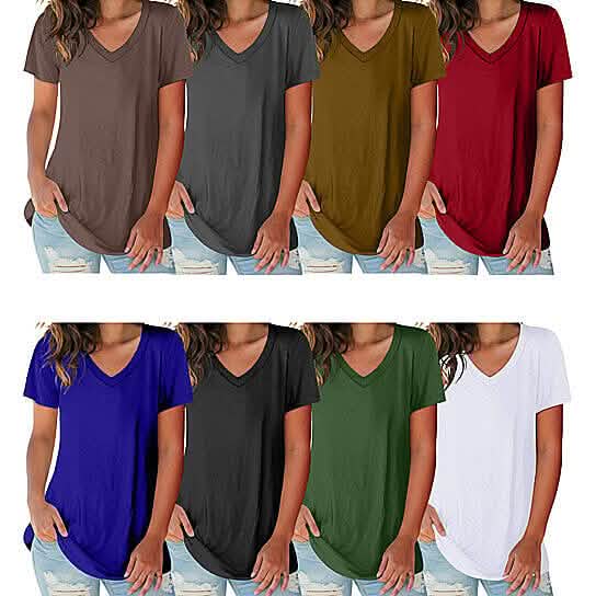 5-Pack: Ladies Ultra Soft Cotton Blend Basic V-Neck Short Sleeve Shirts
