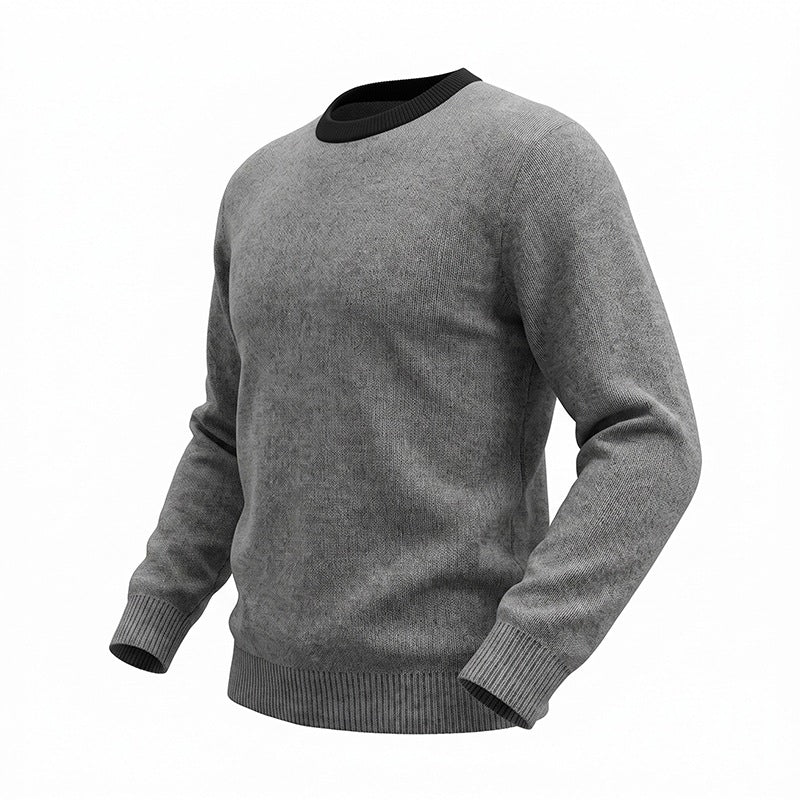 Double Zipper Round Neck Long Sleeve Sweater Men