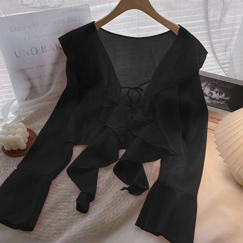 Plus-size Ruffled Chiffon Sun-protective Top For Women