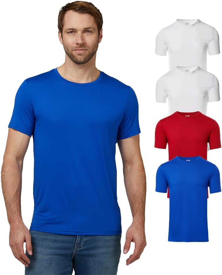 Camiseta de cuello redondo 32 Degrees para hombre, paquete de 4 | Antiolor | Secado rápido | Elástico en 4 direcciones