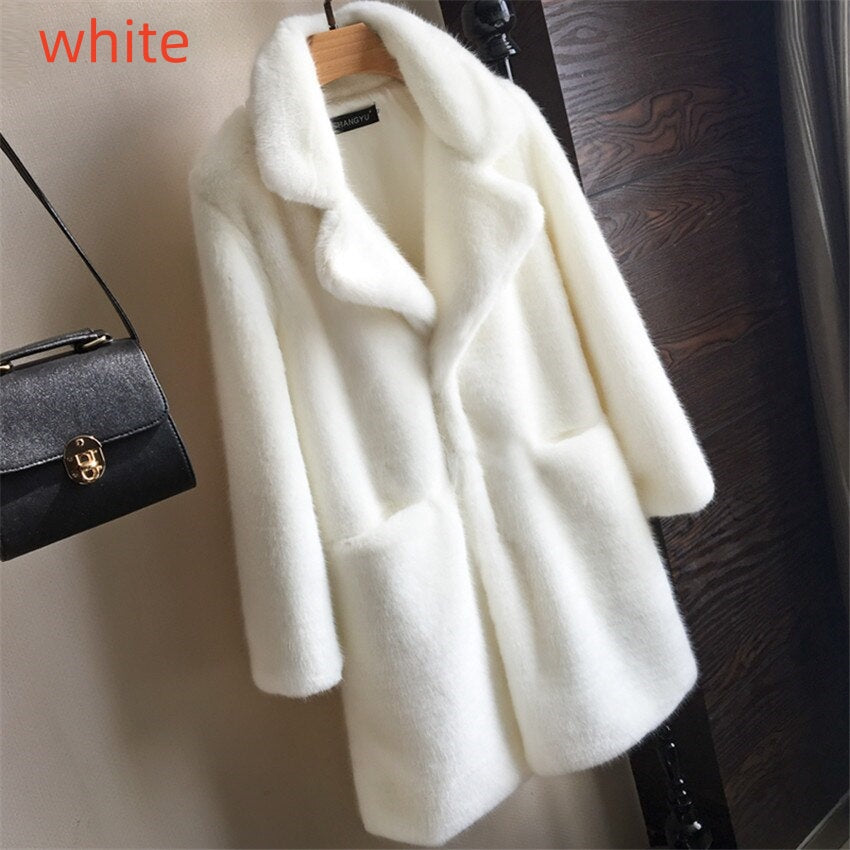 Faux fur mink women mid-length women's coat