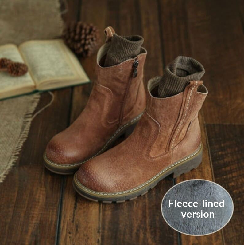 Women's Suede Flat Fleece-Lined Ankle Boots Travel Boots With Wide Opening Design