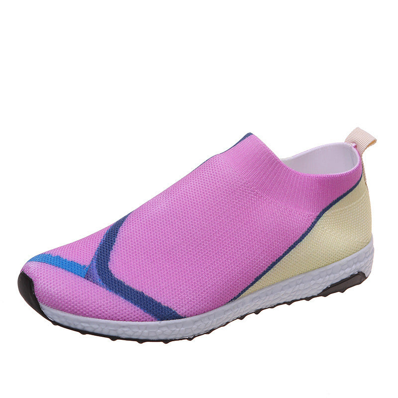 Women's Casual Fly Weaving Color Blocking Flat Sneakers