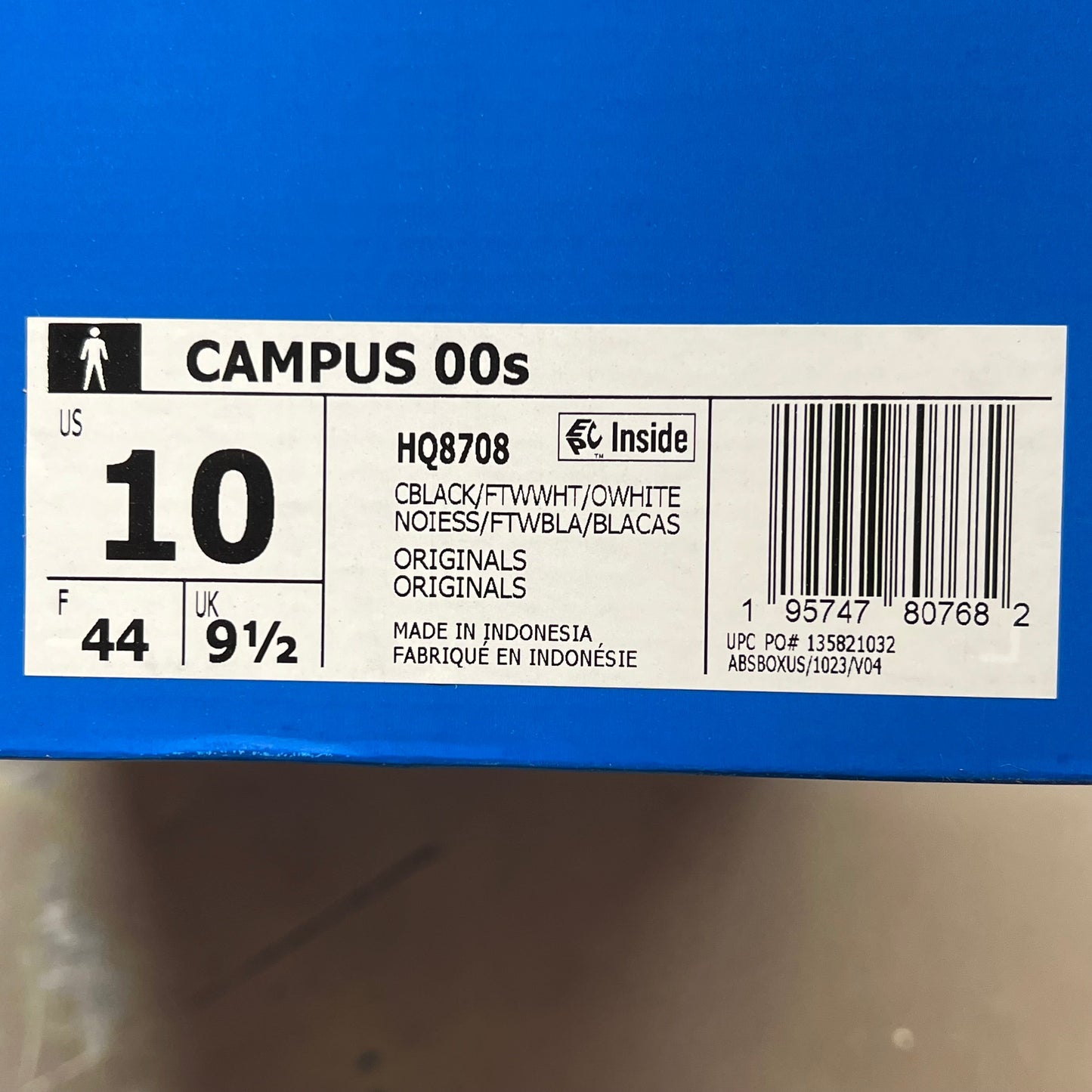 ADIDAS Campus 00s Fat Lace Zapatillas Hombre Talla 10 Negro/Blanco Nube/Blanco Roto