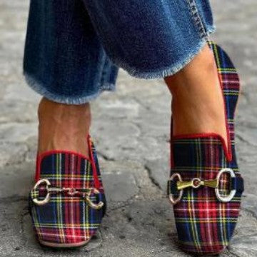 Women's Plaid Casual Flat-Heel Square-Toe