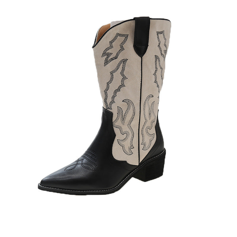 Embroidered Mid-Calf Boots