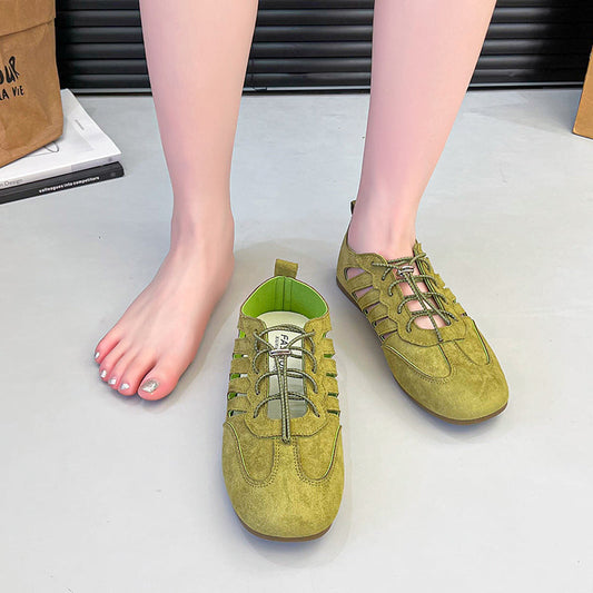 Women's French Hollow Mary Jane Flats – Lace-Up Hidden Platform