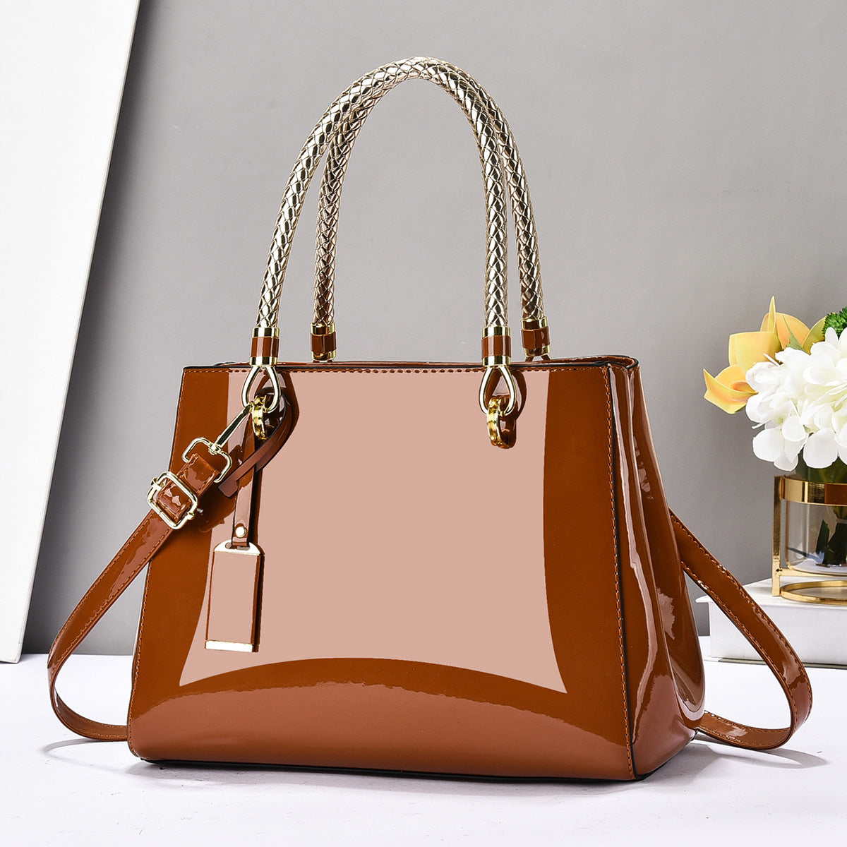 Fashionable Patent Leather Glossy Handbag Large-Capacity Casual Shoulder Crossbody Bag